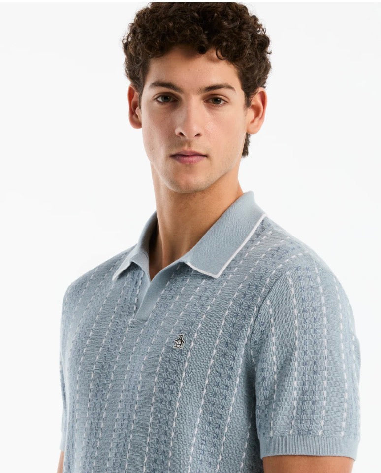 Penguin Tipo Polo Tejido Collar Striped Celeste