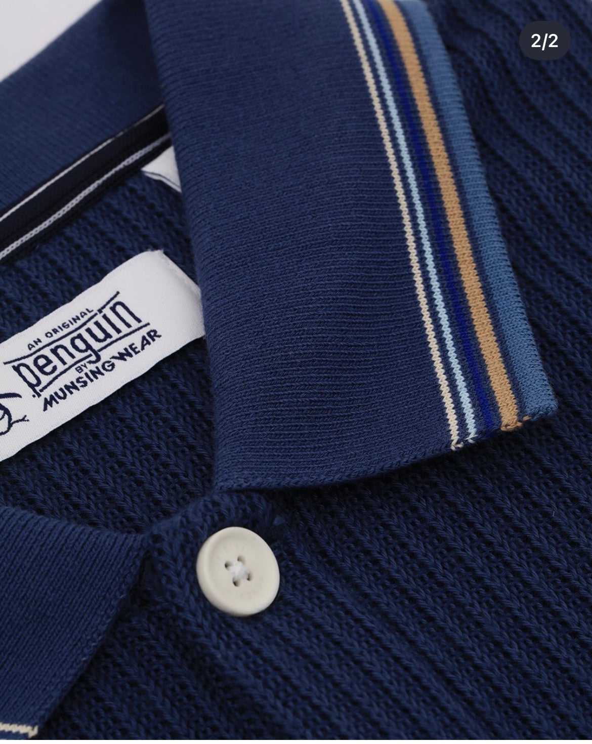 Penguin Camisa Botones Tejida Collar Azul