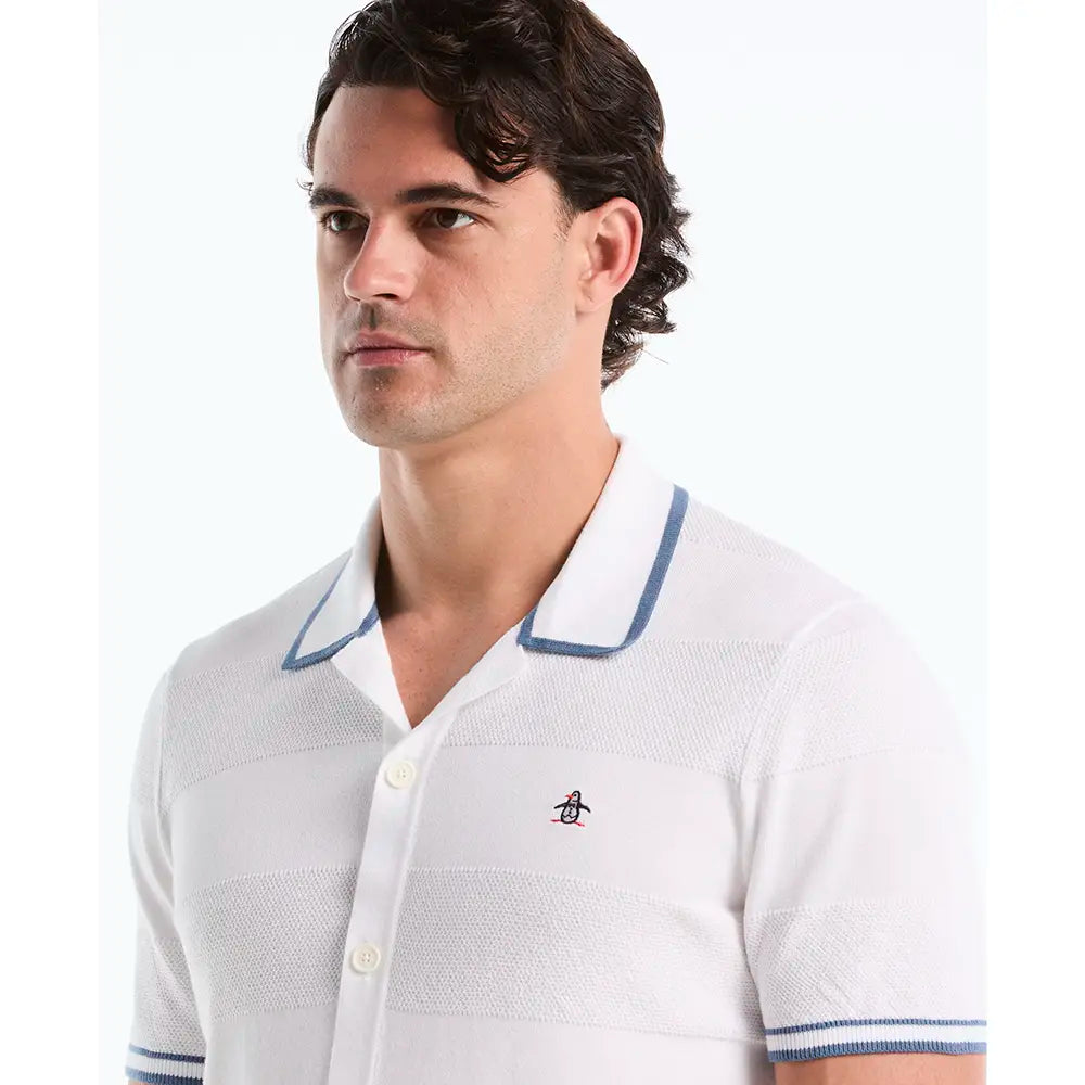 Penguin Camisa Botones Tejido Blanco/Celeste