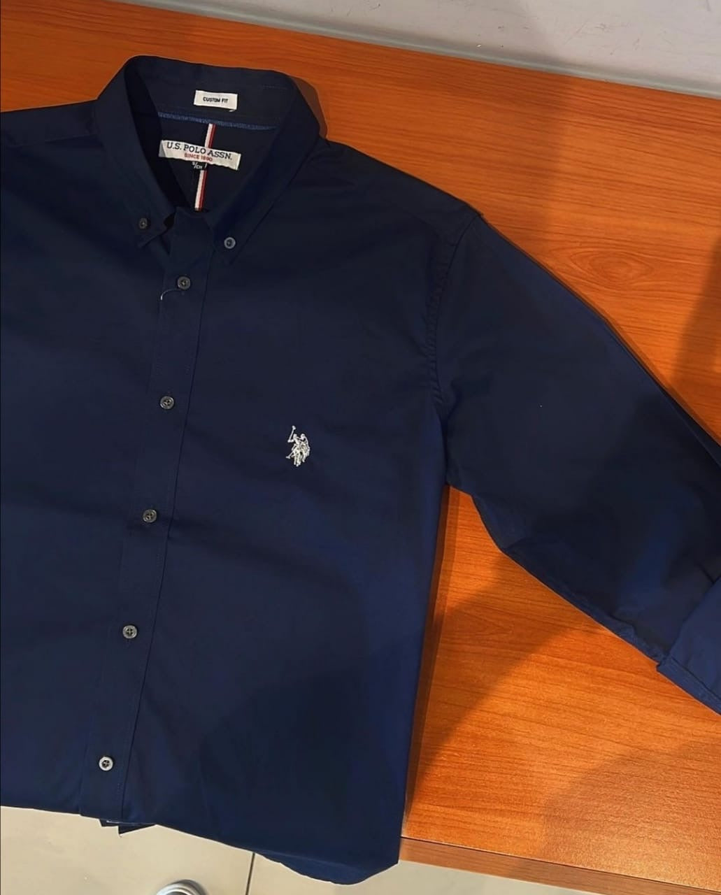 US Polo Long Sleeve Poplin Navy Custom Fit
