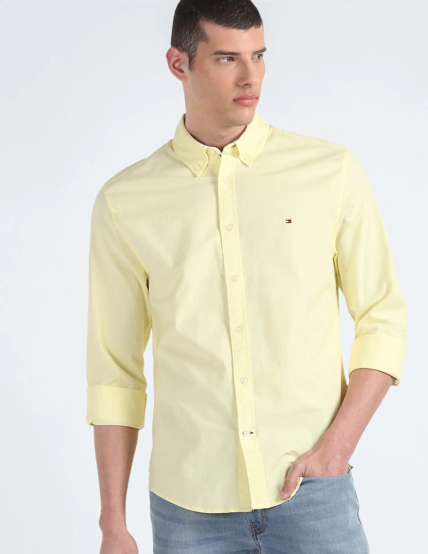 Camisa Tommy Hilfiger Manga Larga Amarillo Pastel