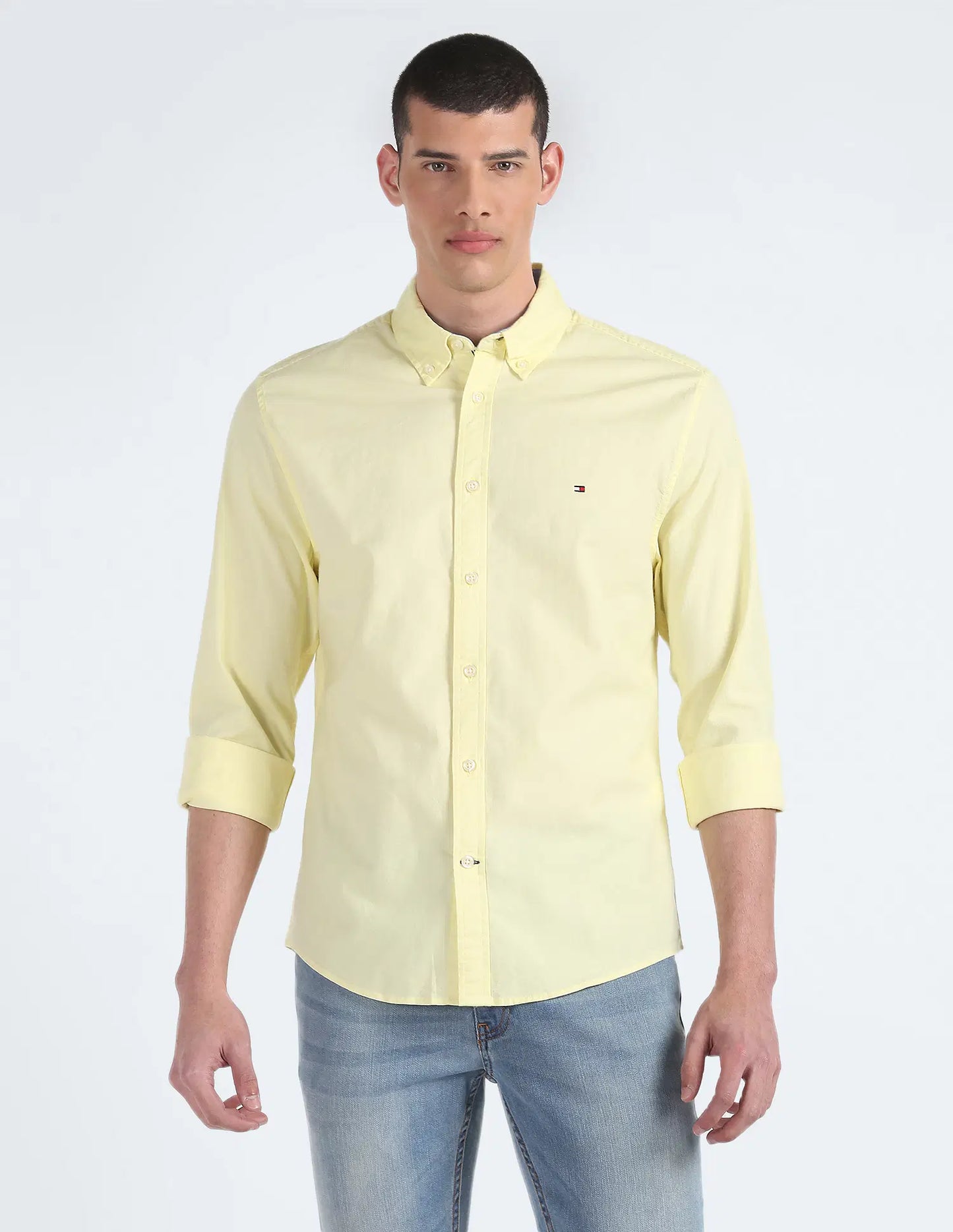 Camisa Tommy Hilfiger Manga Larga Amarillo Pastel