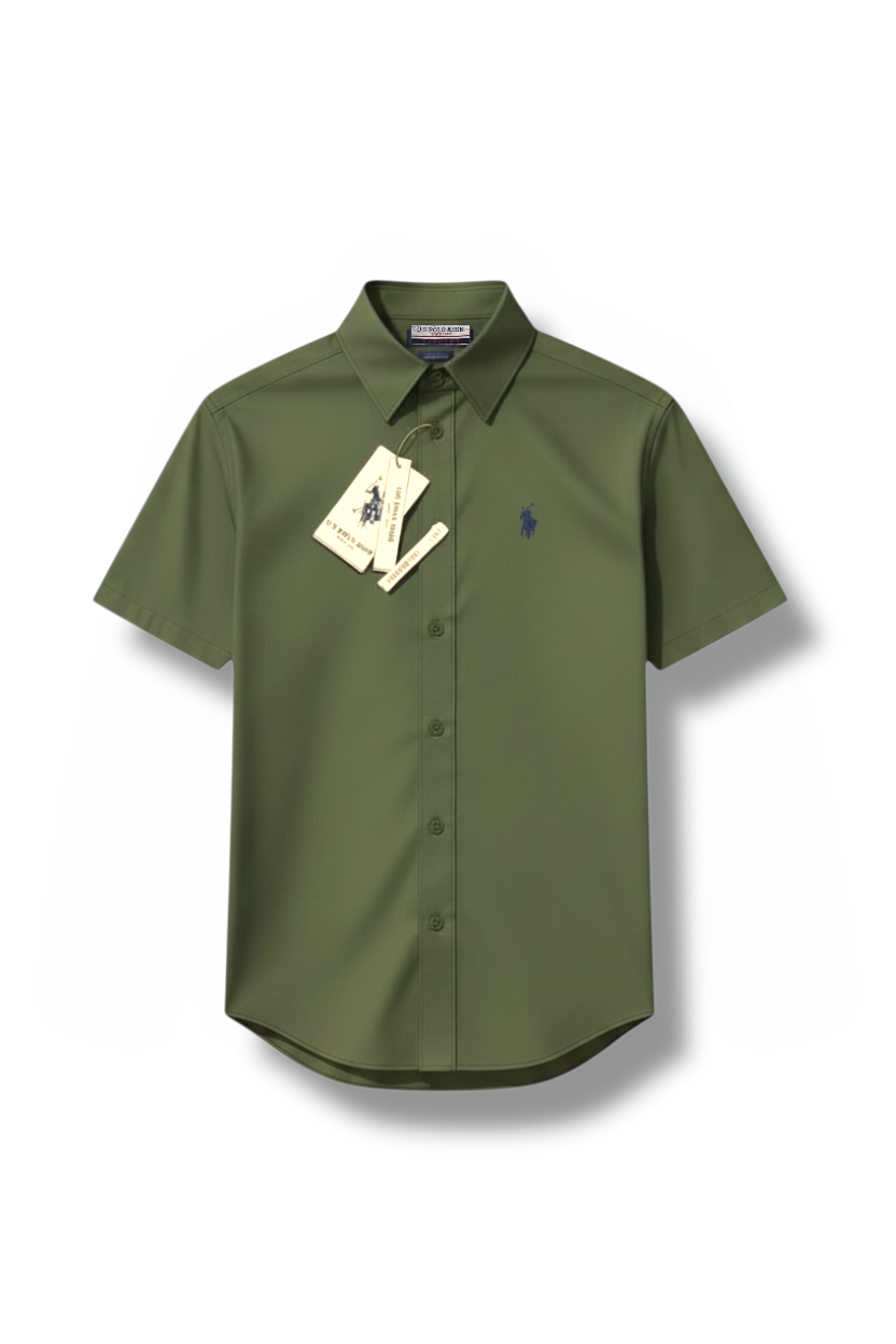 Us Polo Camisa Manga corta Custom Fit Poplin Olive