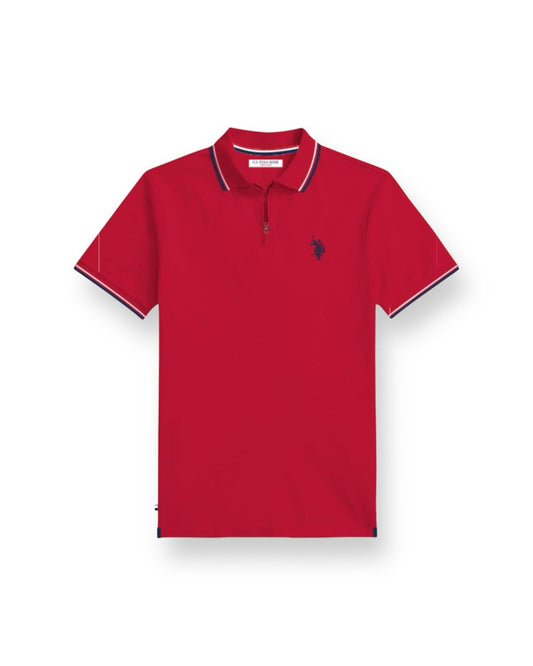 Us Polo Camisa Tipo Polo Roja Zipper Franja Delgada