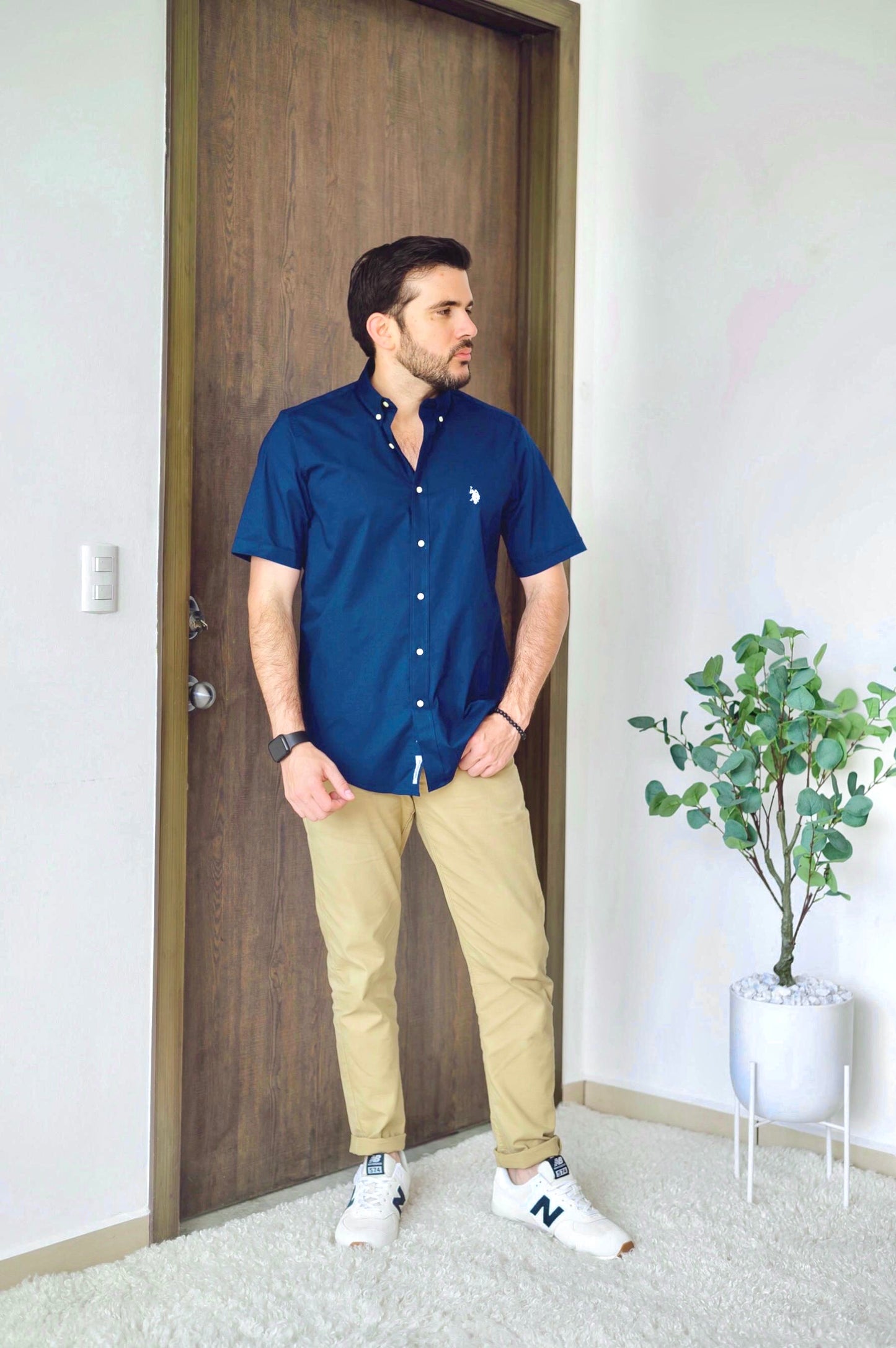 Us Polo Manga Corta Azul Navy Custom Fit Poplin