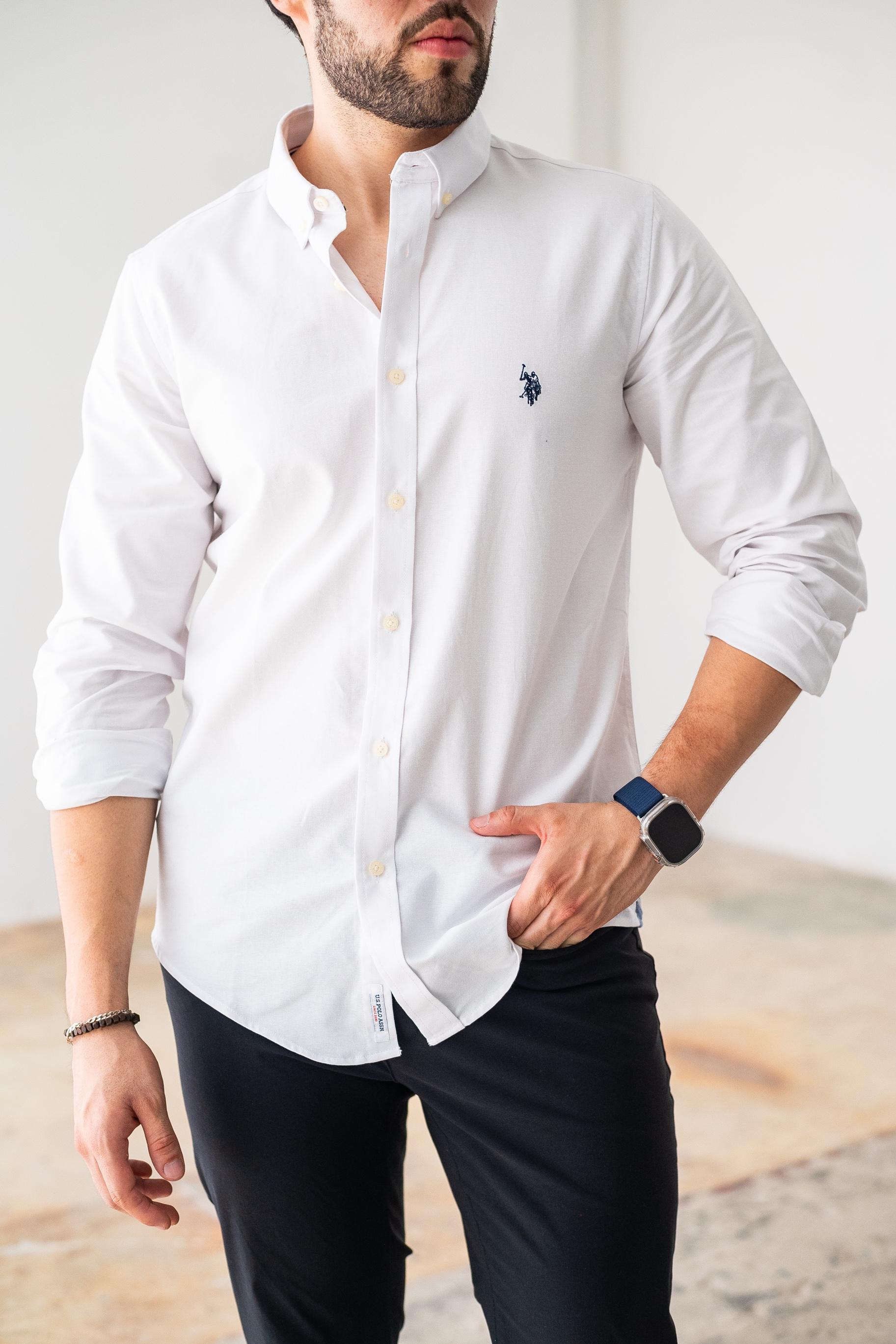 US Polo Manga Larga Blanca Custom Fit Logo Negro – All Seasons