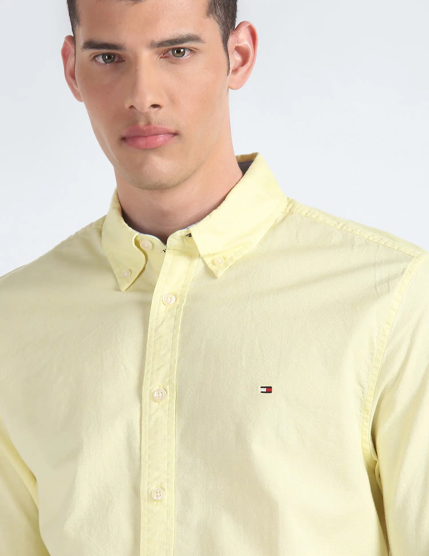 Camisa Tommy Hilfiger Manga Larga Amarillo Pastel