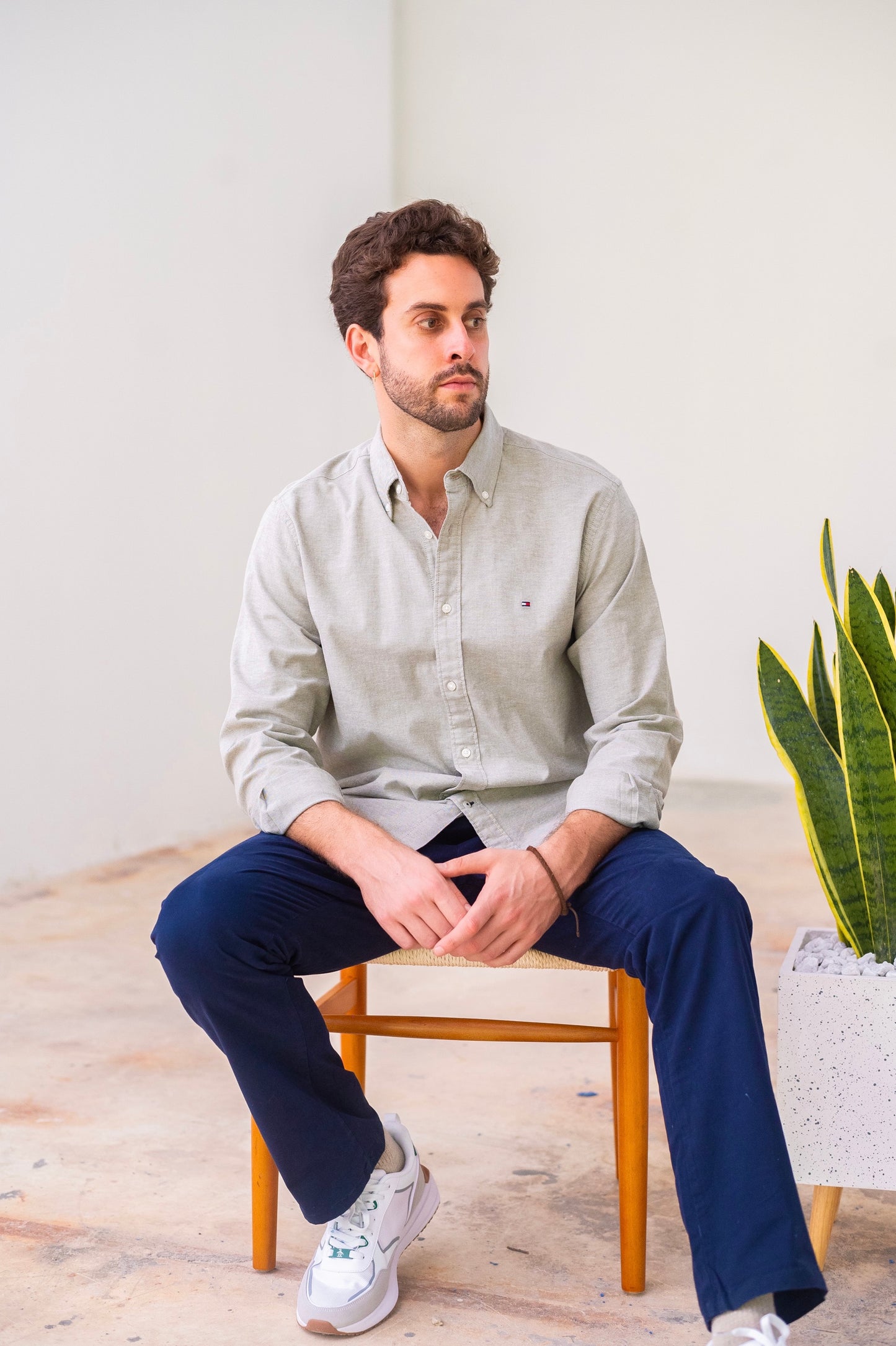 Camisa Tommy Hilfiger Manga Larga Olive Oxford