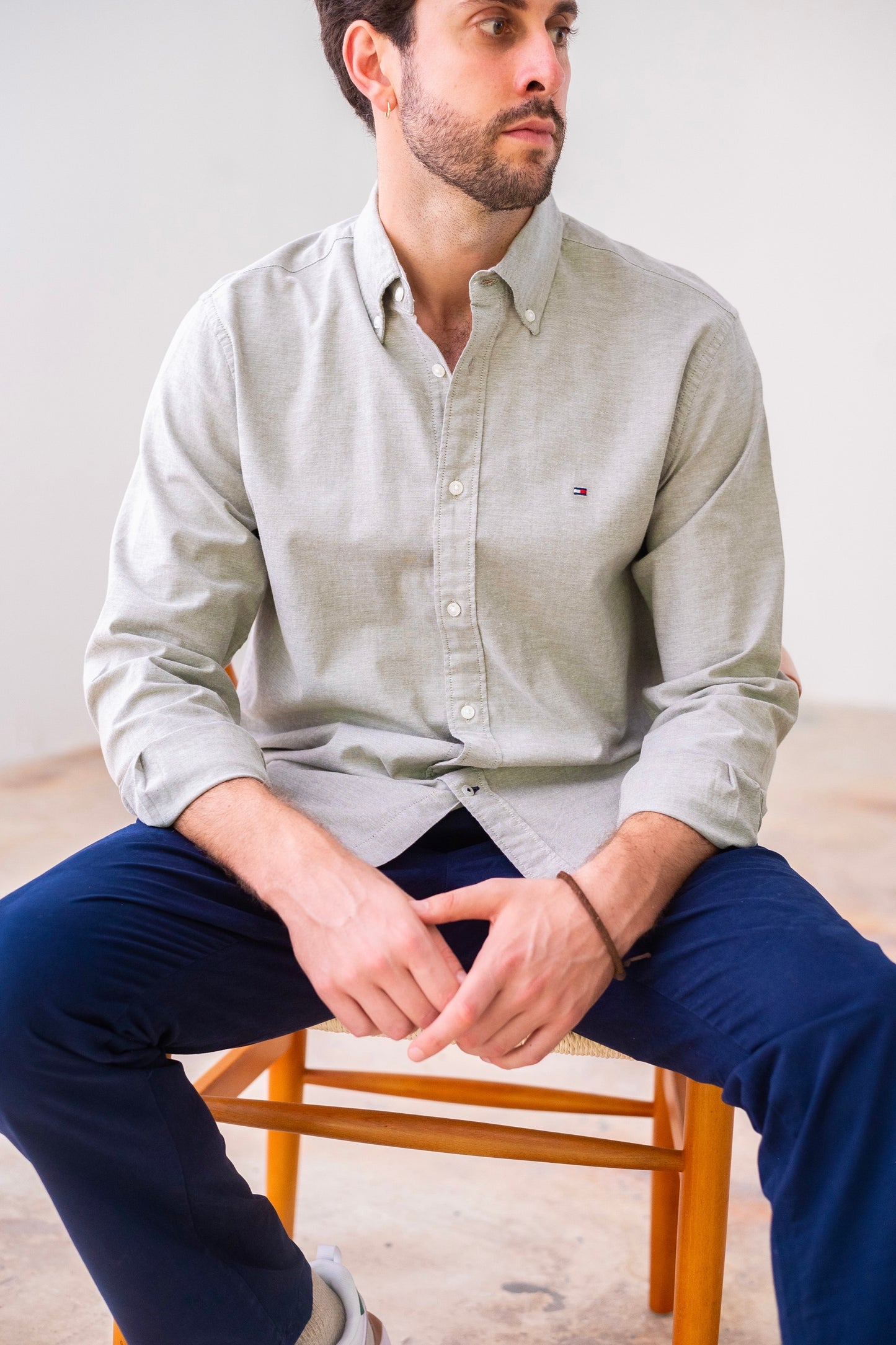Camisa Tommy Hilfiger Manga Larga Olive Oxford