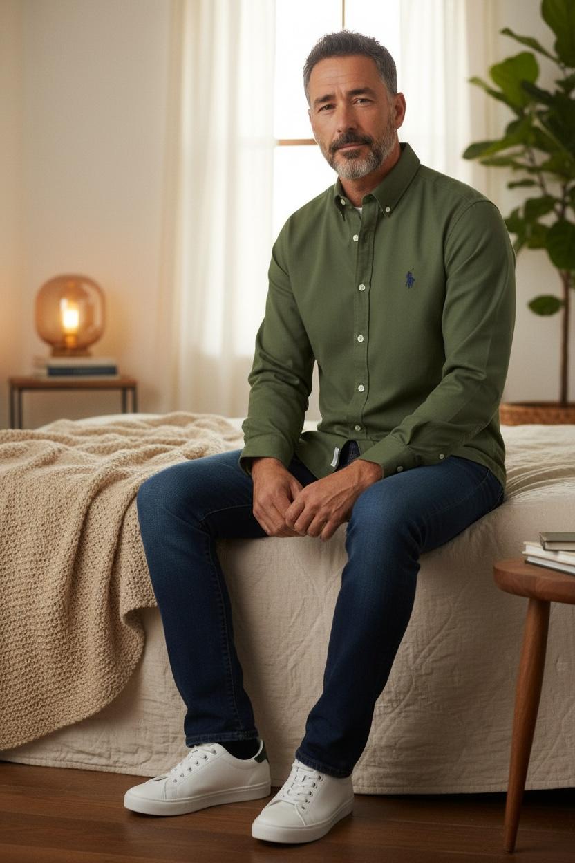 Us Polo Camisa Manga larga Olive Custom fit Poplin