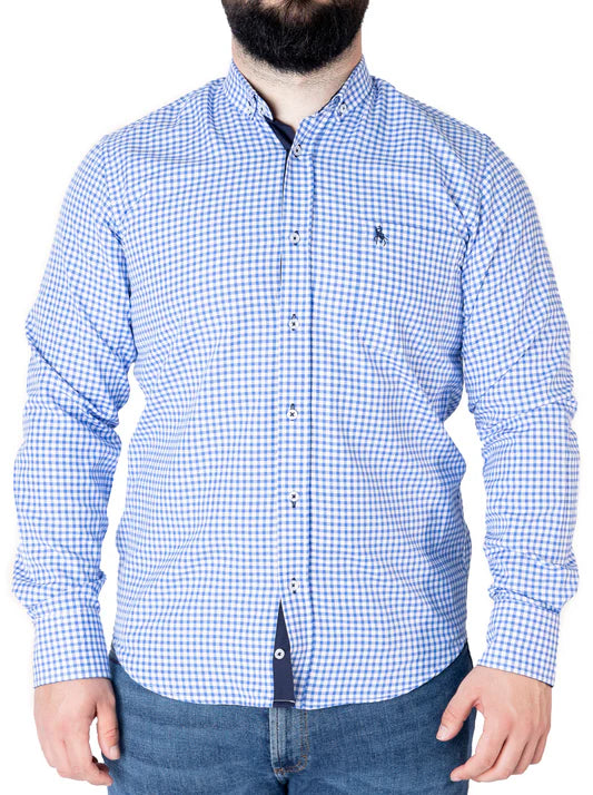 Us Polo Camisa Manga Larga A Cuadros Azul
