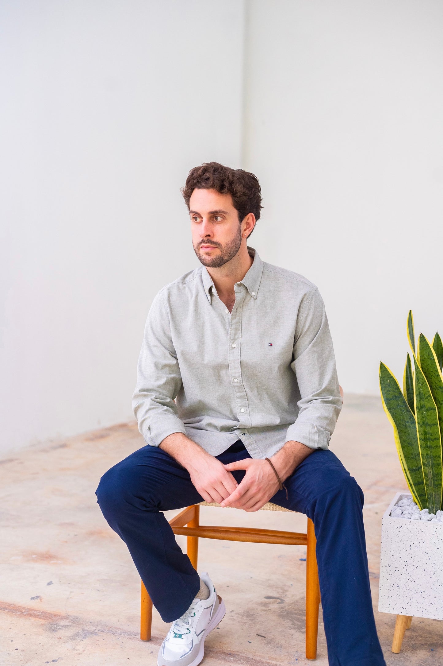 Camisa Tommy Hilfiger Manga Larga Olive Oxford