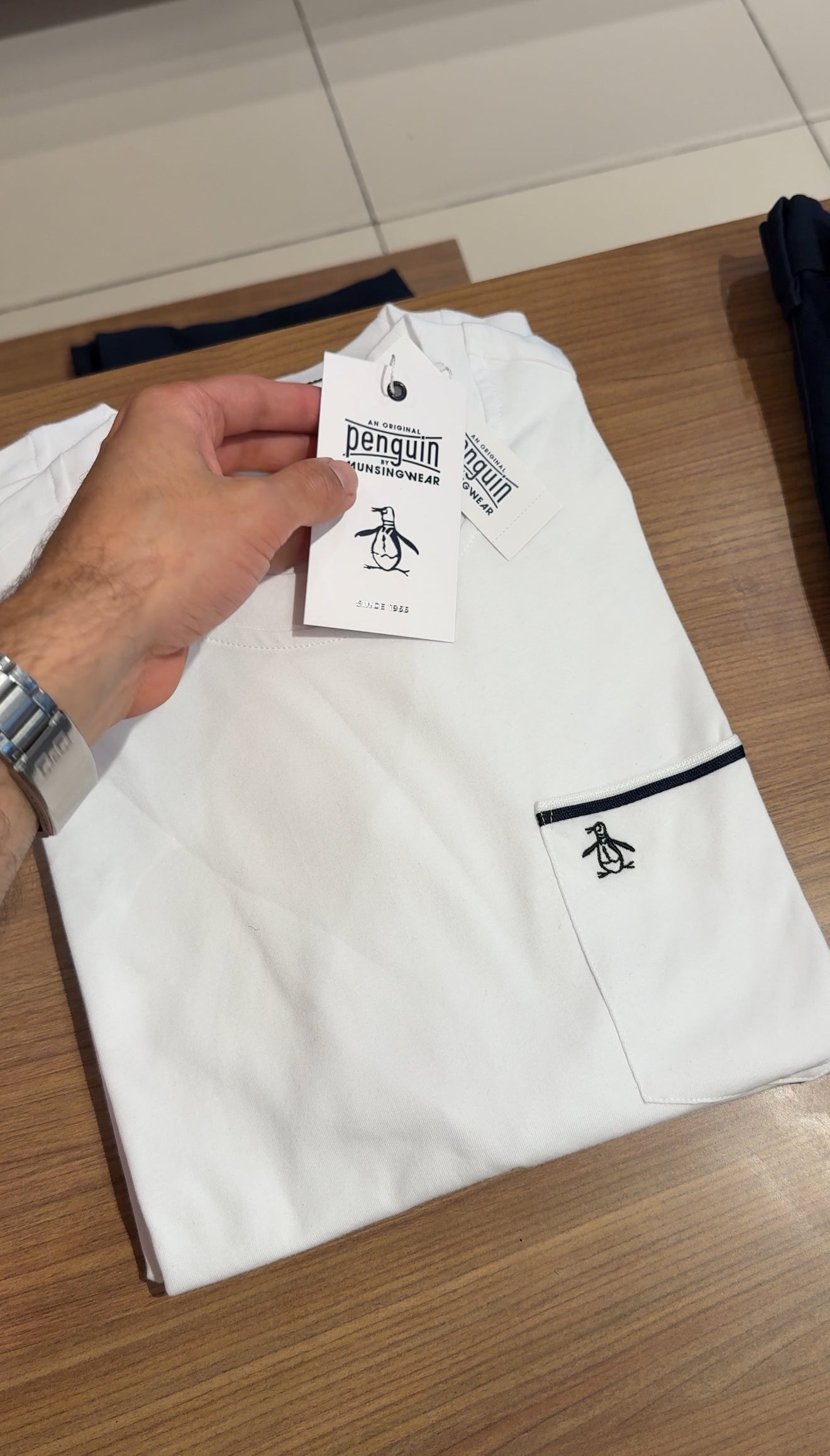 Penguin T-Shirt Pocket Moda Blanca