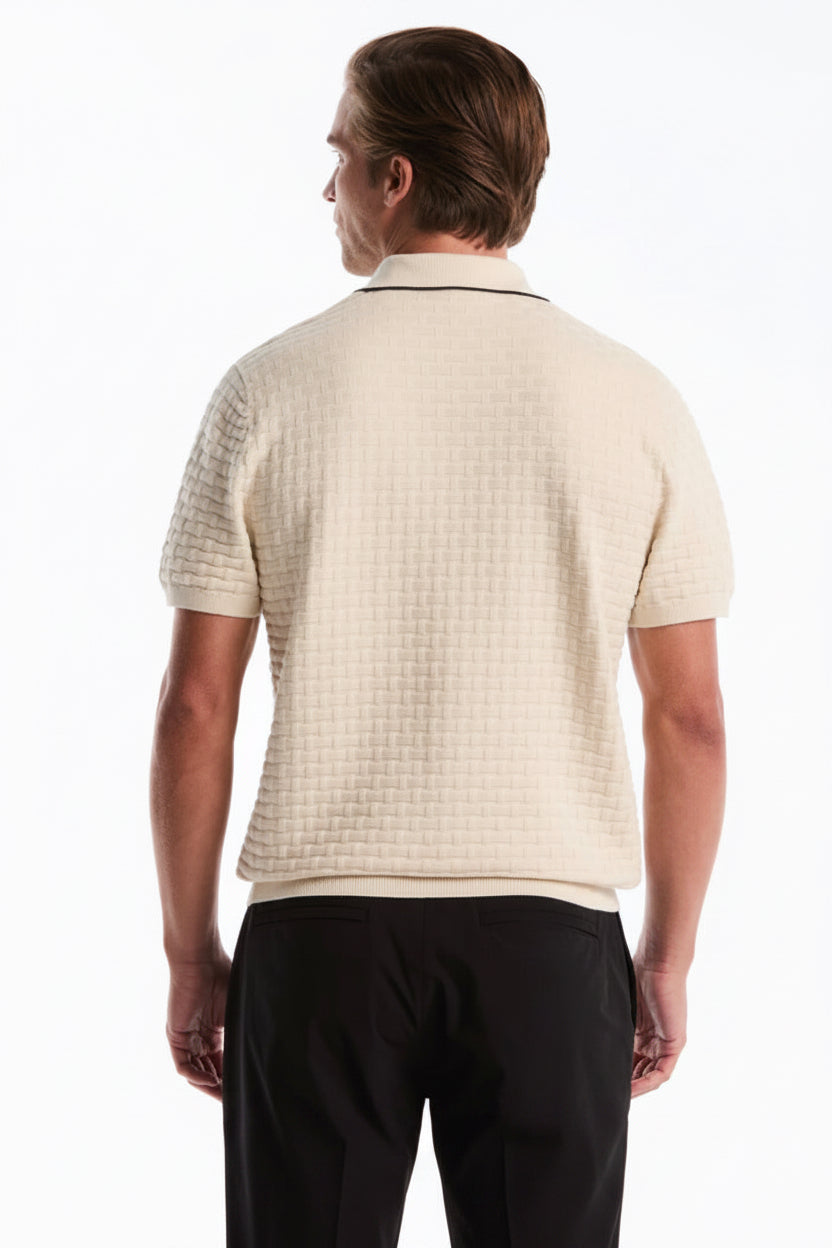 Penguin Tipo Polo Zipper Tejido Cuadros Beige