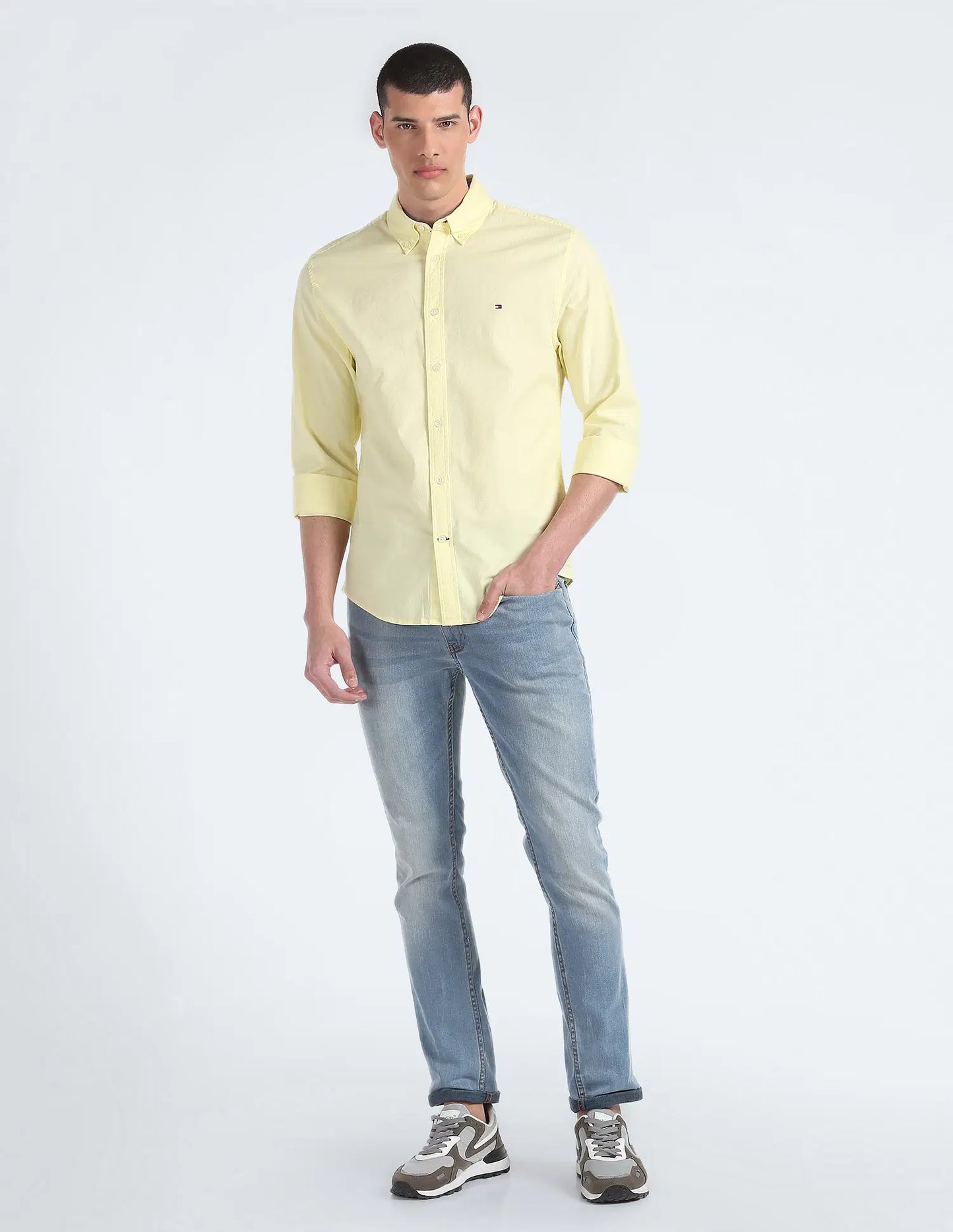 Camisa Tommy Hilfiger Manga Larga Amarillo Pastel