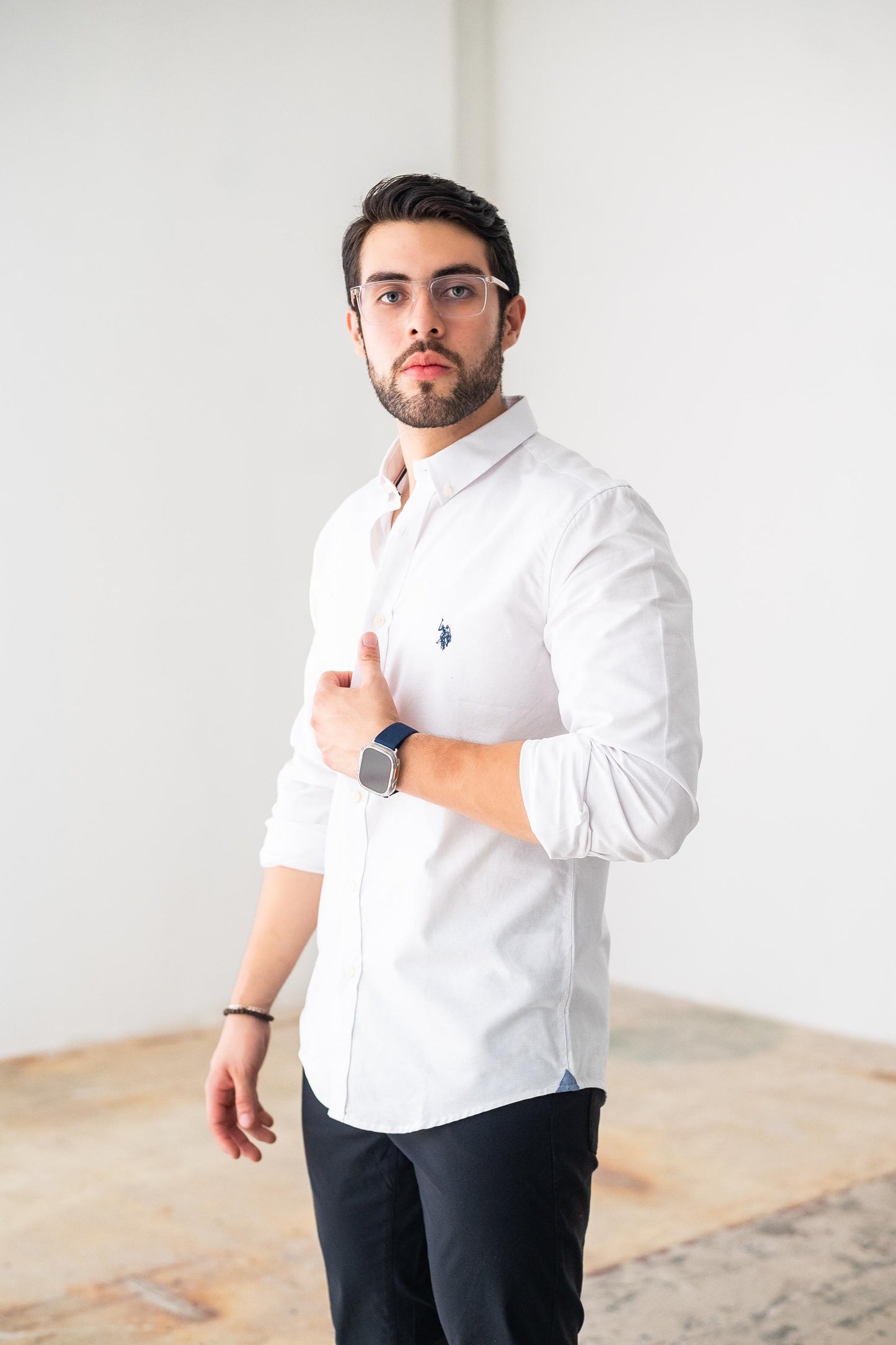 US Polo Manga Larga Blanca Custom Fit Logo Negro