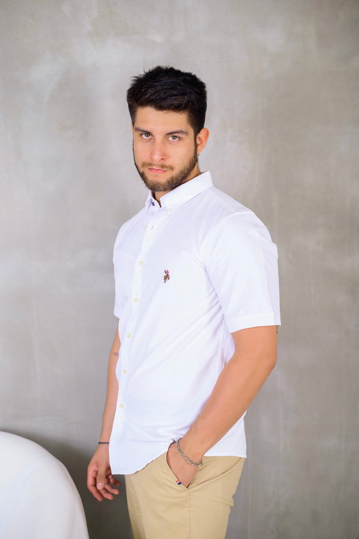 Us Polo blanca custom fit manga corta
