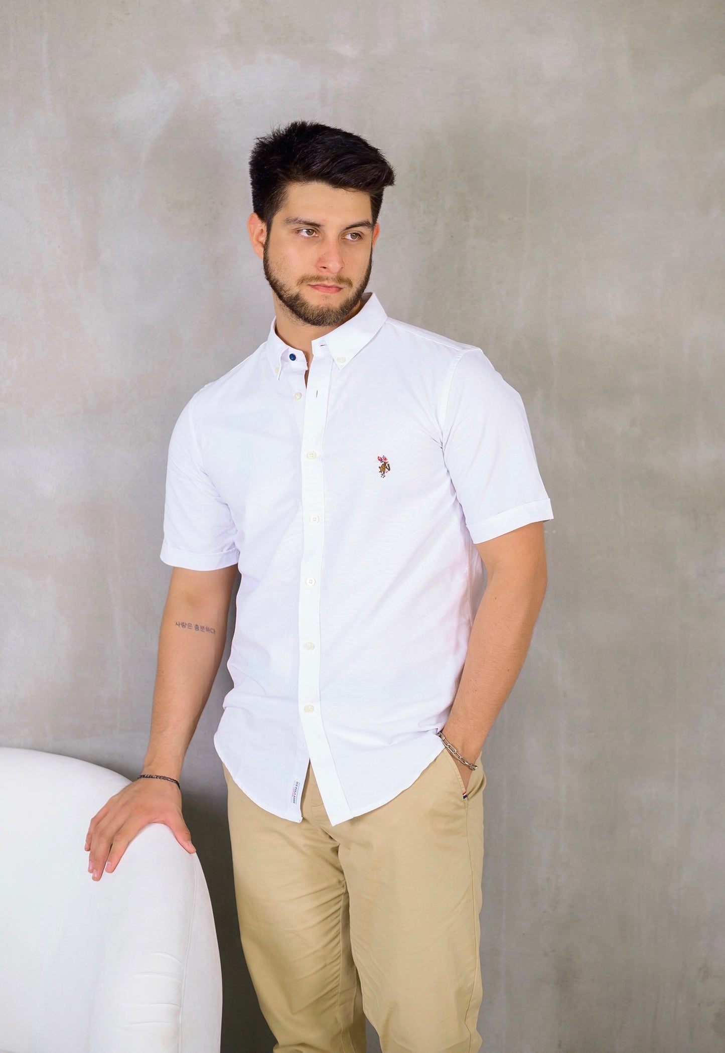Us Polo blanca custom fit manga corta