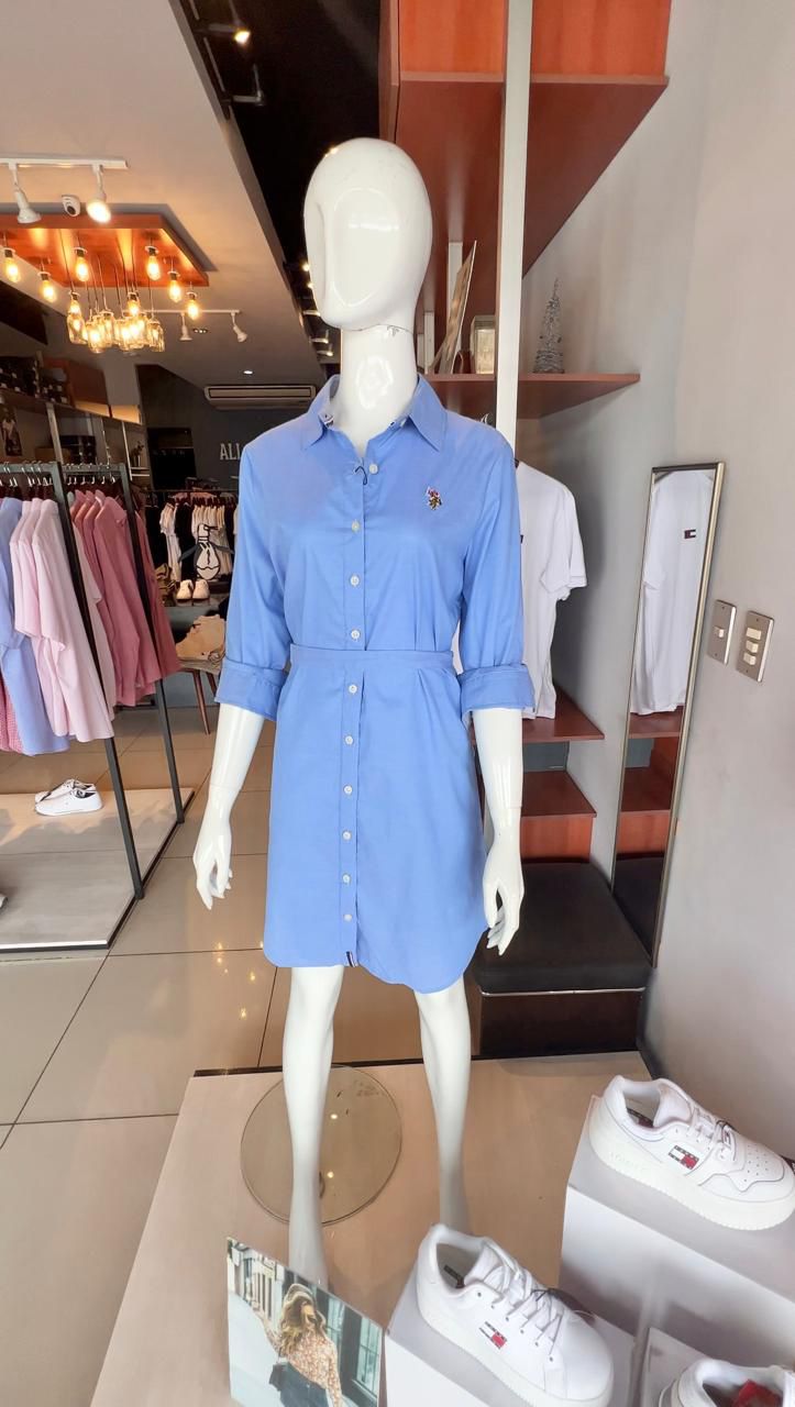 Vestido U.S Polo celeste manga larga logo a color