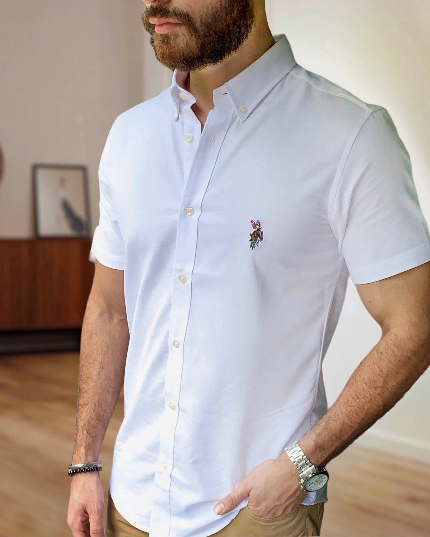 Us Polo blanca custom fit manga corta