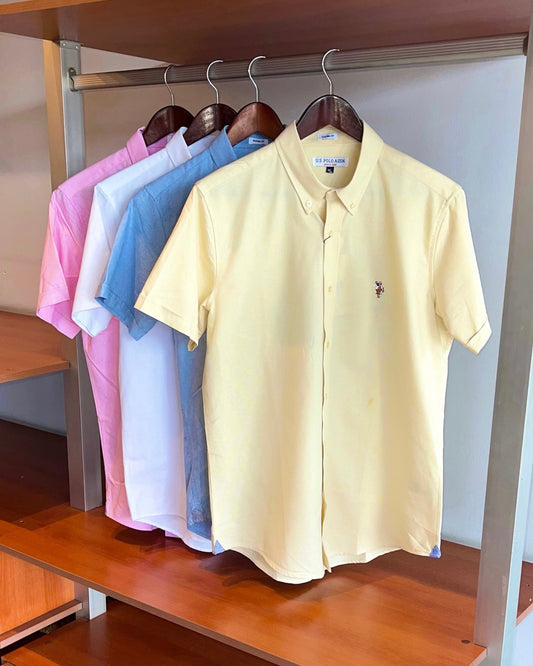 Us Polo Camisa Manga Corta Amarilla Pastel Custom Fit logo a color