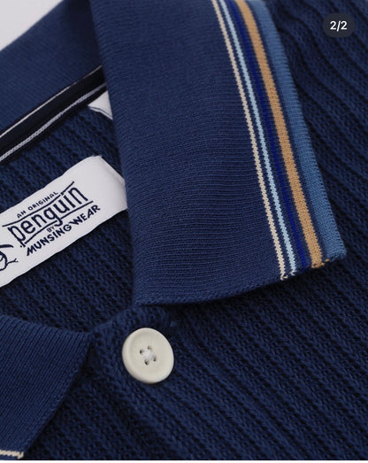 Penguin Camisa Botones Tejida Collar Azul