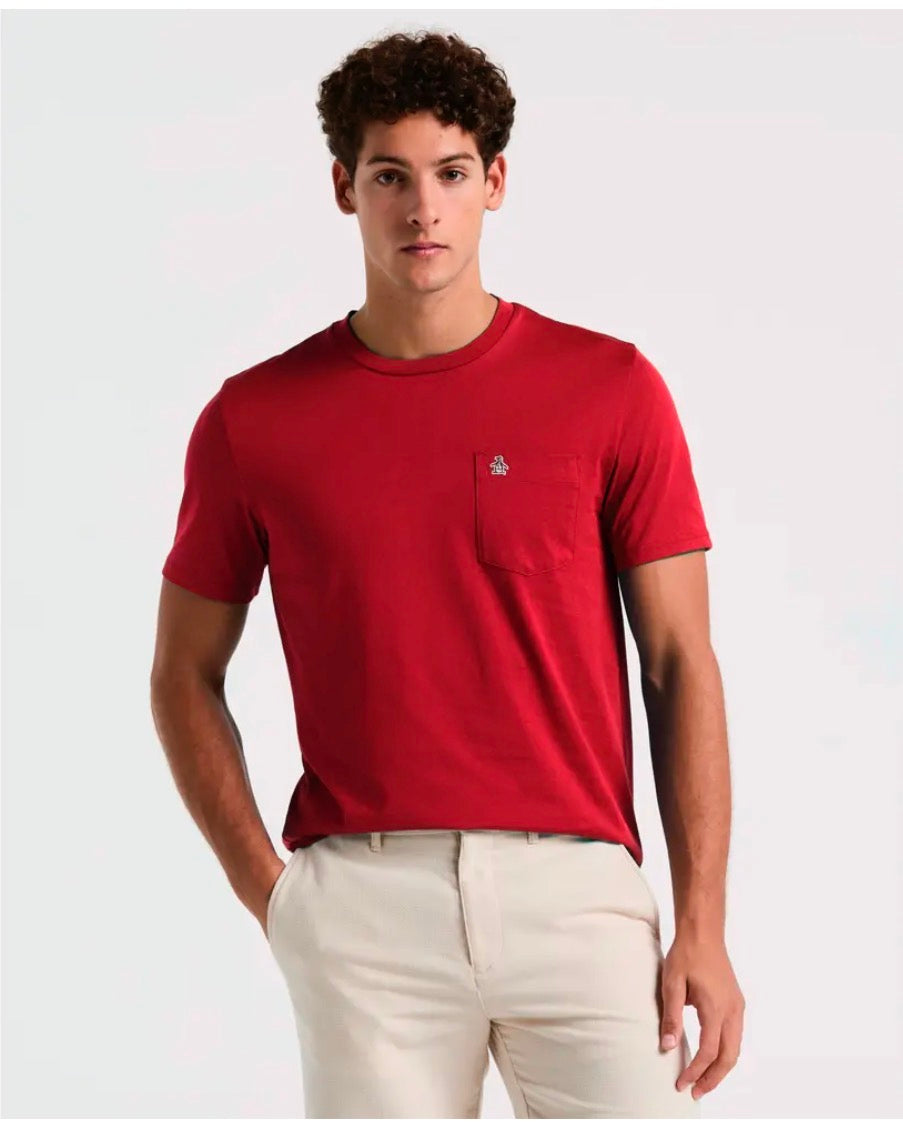 Penguin T Shirt Pocket Moda Roja