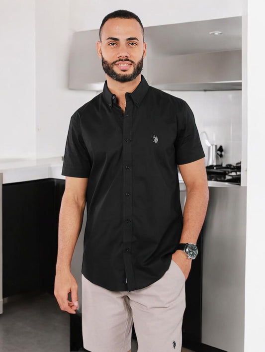Us Polo Camisa Negra Manga Corta Custom Fit