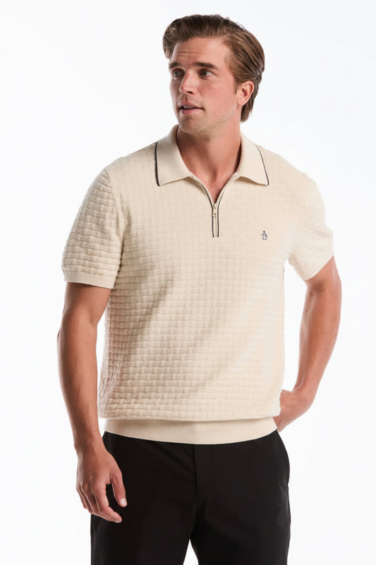 Penguin Tipo Polo Zipper Tejido Cuadros Beige