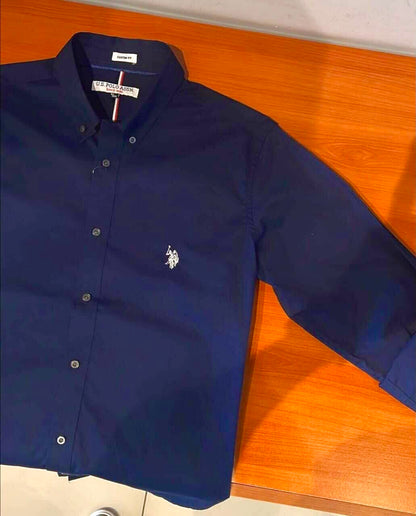 US Polo Manga Larga Poplin Navy Custom Fit