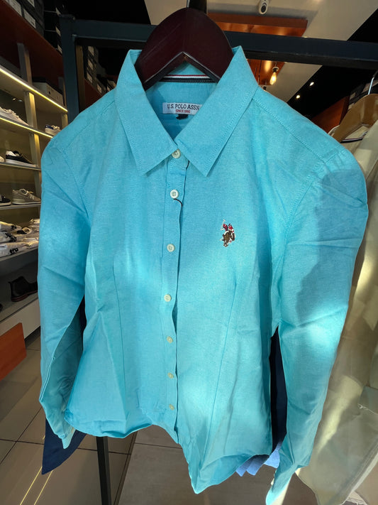 Blusa Us Polo Oxford Manga Larga Aqua