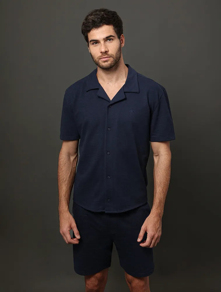 Calvin Klein Camisa Manga Corta Textura Waffle Navy
