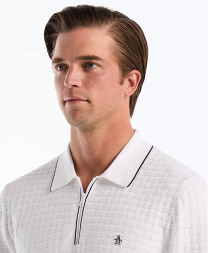 Penguin Tipo Polo Zipper Tejido Cuadros Blanca