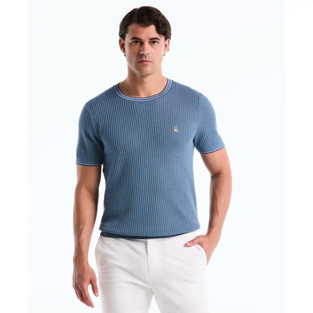 Penguin T Shirt Sweater Tejida Celeste