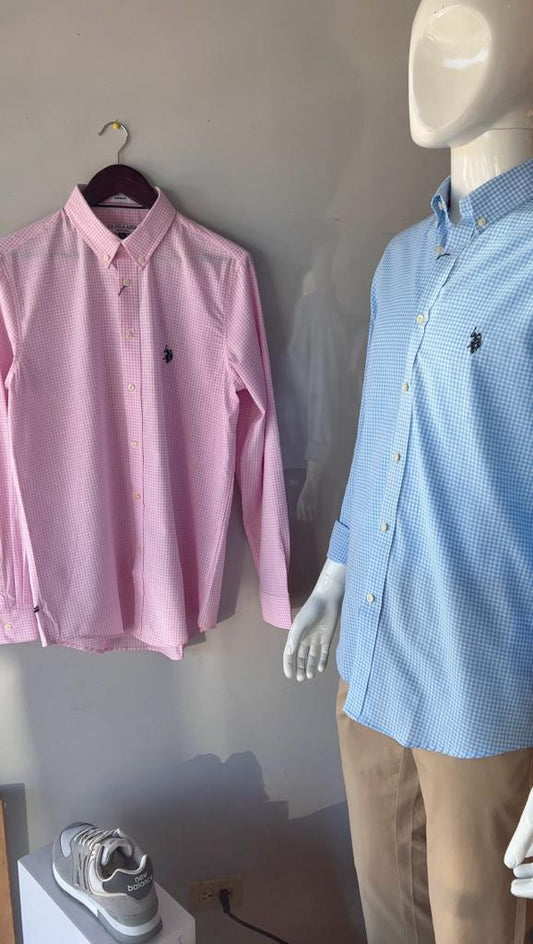 Us Polo Camisa Manga Larga Cuadros Rosa