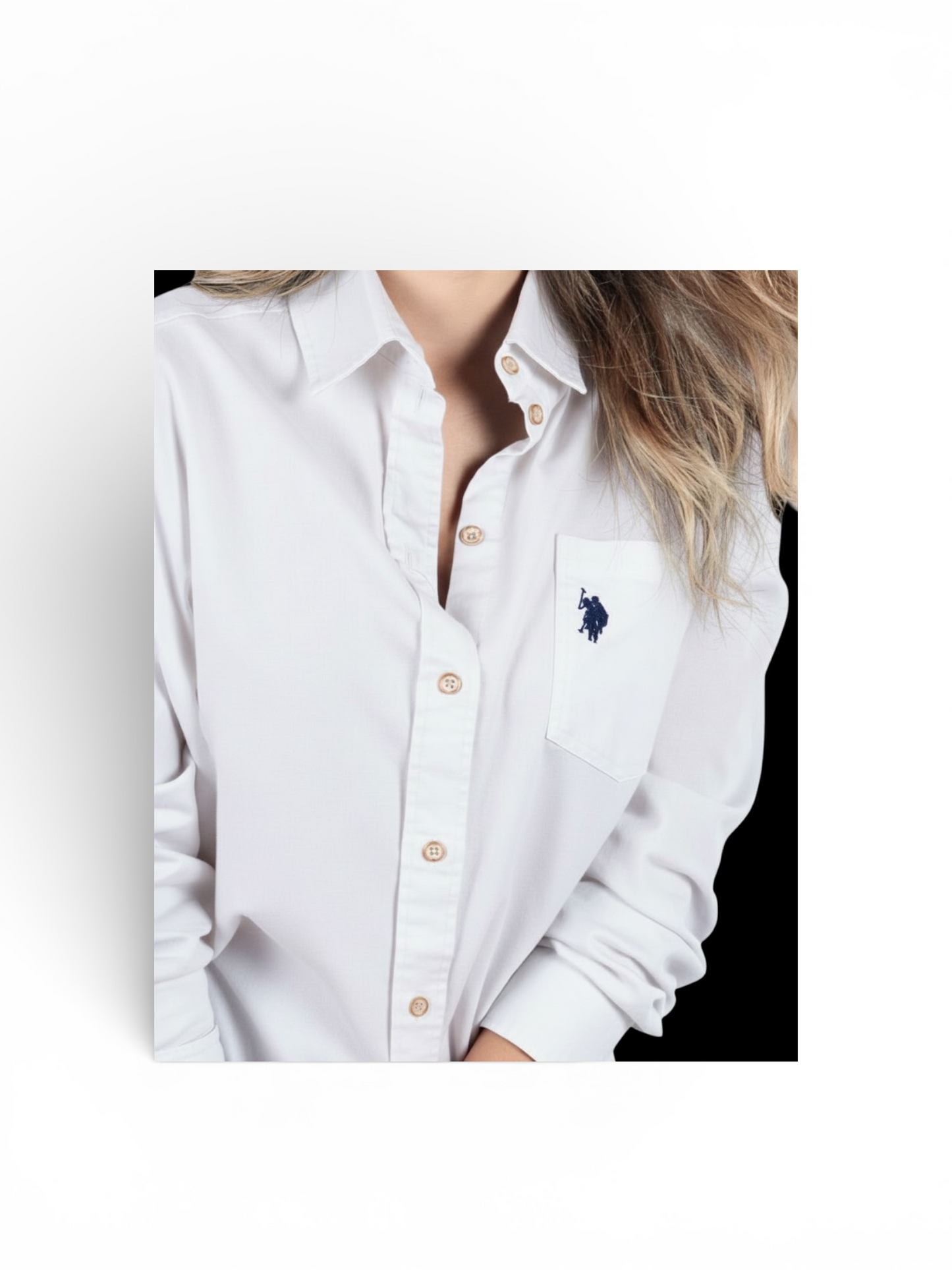 Us Polo Blusa Manga Larga Blanca Holgada Lino