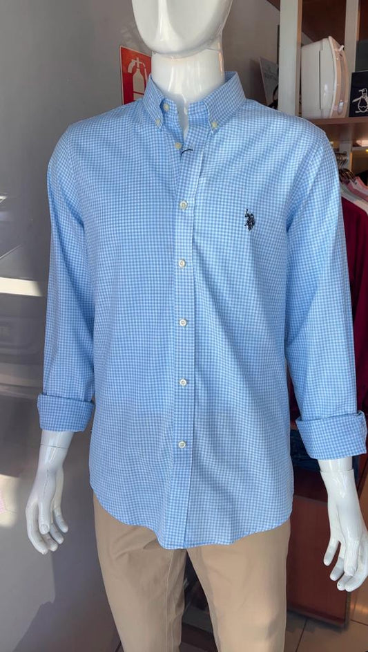 US Polo Shirt Light Blue Checkered