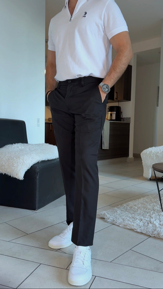 Manhattan Pantalon de Vestir Casual Slim Fit Negro