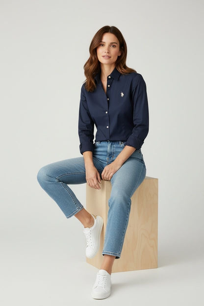 Blusa Us Polo manga larga azul navy classic fit