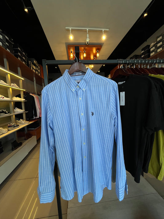 Us Long sleeve striped polo light blue