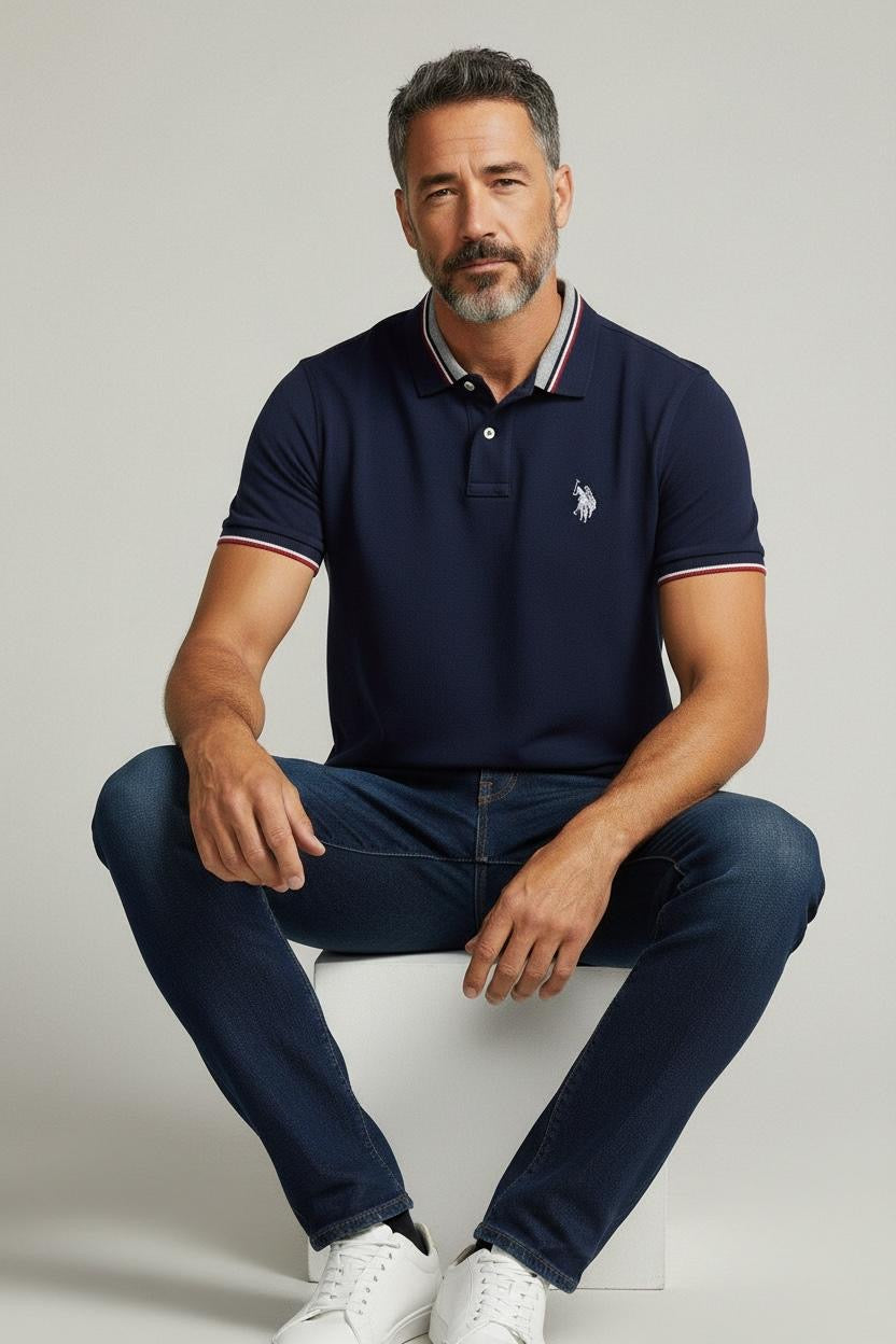 Us Polo Camisa Tipo Polo Boton Azul Navy