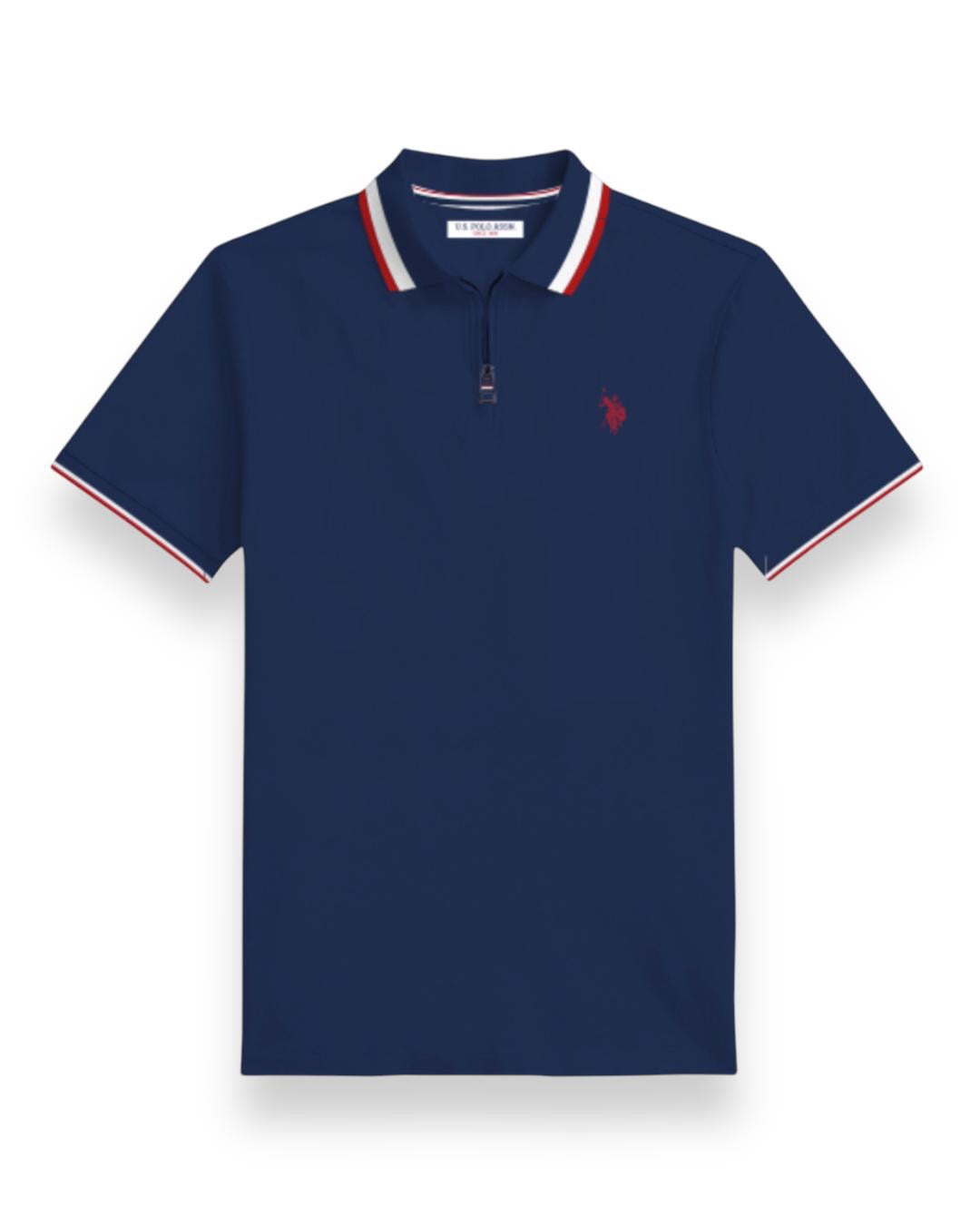 Us Polo tipo polo zíper azul Navy franja gruesa