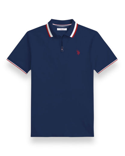 Us Polo tipo polo zíper azul Navy franja gruesa