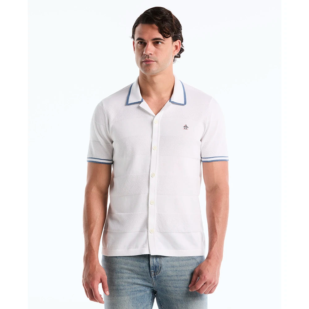 Penguin Camisa Botones Tejido Blanco/Celeste