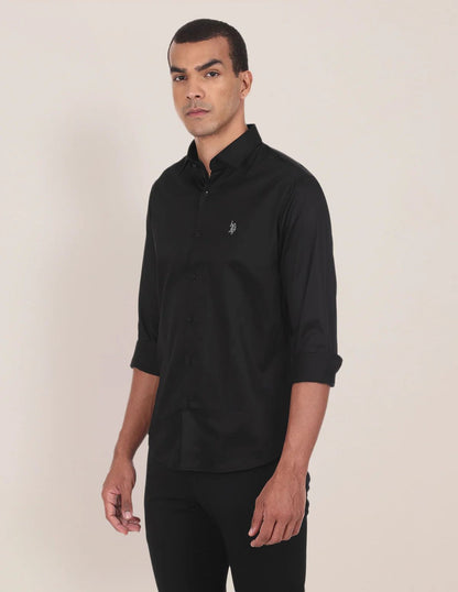 Us Black Long Sleeve Polo