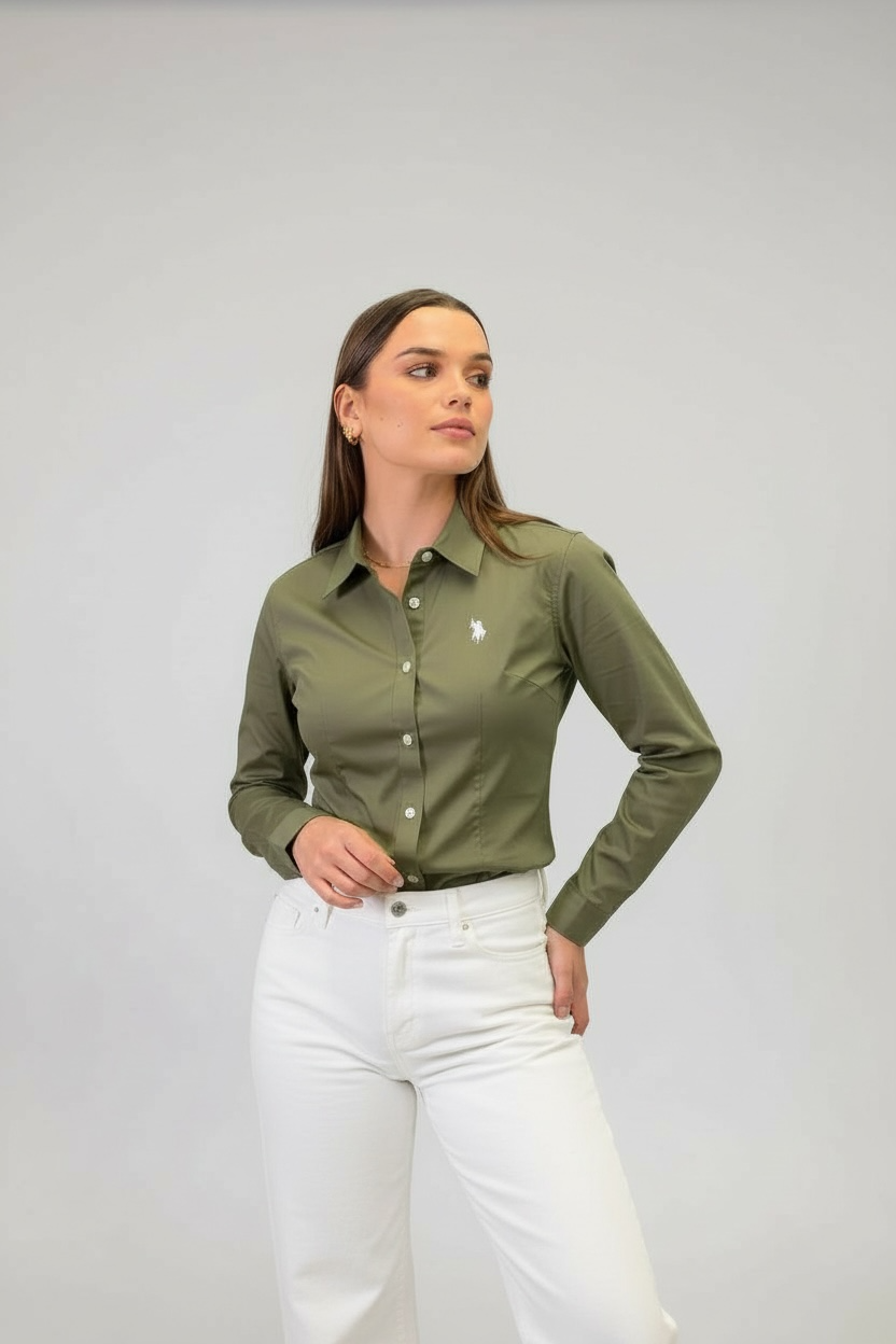 Blusa Us Polo manga larga olive classic fit