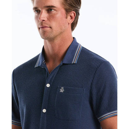 Penguin Camisa Botones Tejida Collar Azul