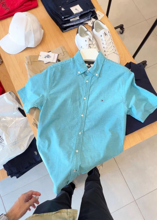 Camisa Tommy Hilfiger Manga Corta Aqua