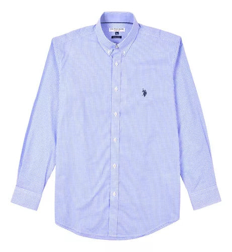 Camisa Us Polo Cuadros Celeste