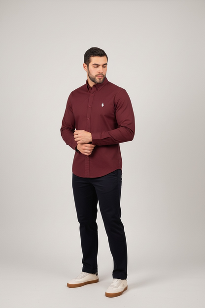 Us Polo Manga Larga Brick custom fit poplin